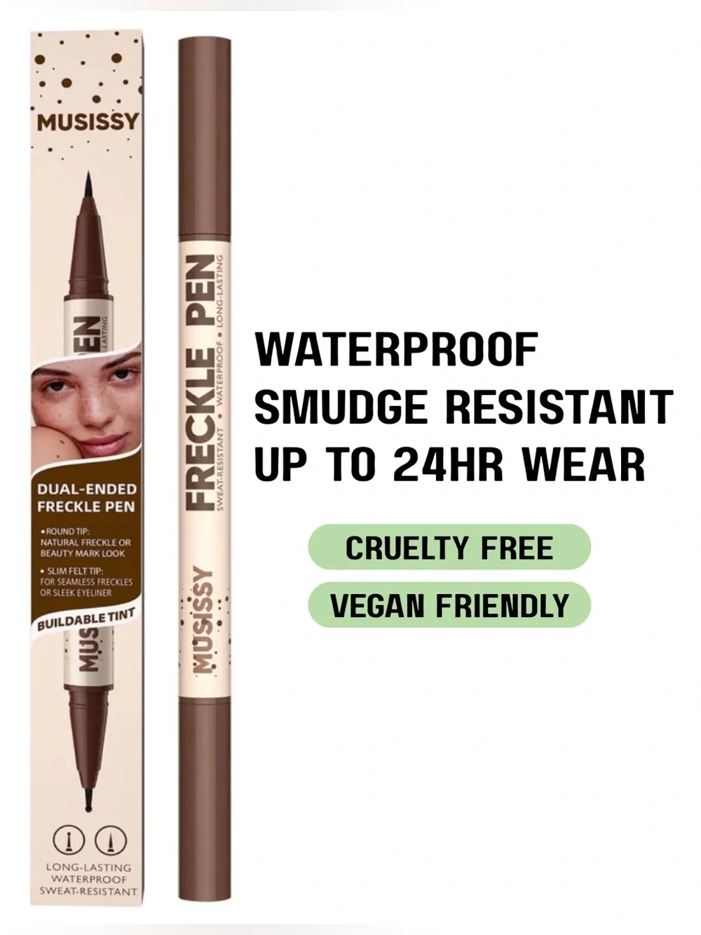 Musissy Dual Ended Freckle Pen Brown Waterproof Long Lasting Faux Freckles